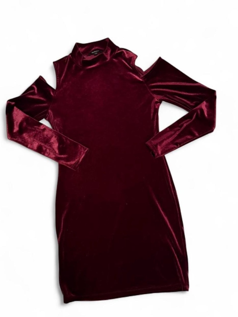 Ambiance Burgundy Velvet Cold-Shoulder Long Sleeve Dress